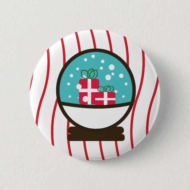 Christmas Snowflakes Snow Presents Snowglobe Button (Front)