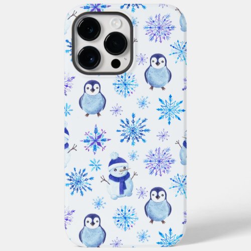 Christmas Snowflakes Snowmen and Penguins Case_Mate iPhone 14 Pro Max Case
