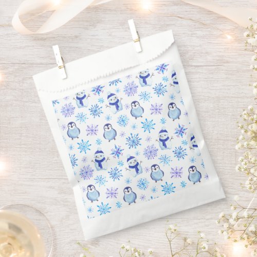 Christmas Snowflakes Snowmen and Penguins Favor Bag