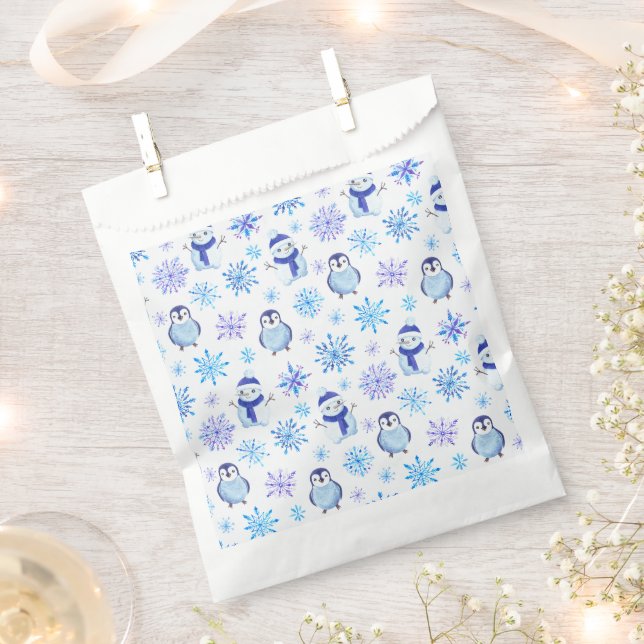 Christmas Snowflakes, Snowmen and Penguins Favor Bag (Clipped)