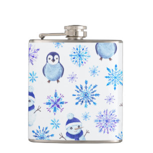 Christmas Snowflakes, Snowmen and Penguins Flask
