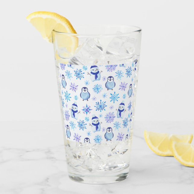 Christmas Snowflakes, Snowmen and Penguins Glass (Front Ice)