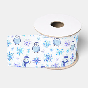 Christmas Snowflakes, Snowmen and Penguins Grosgrain Ribbon