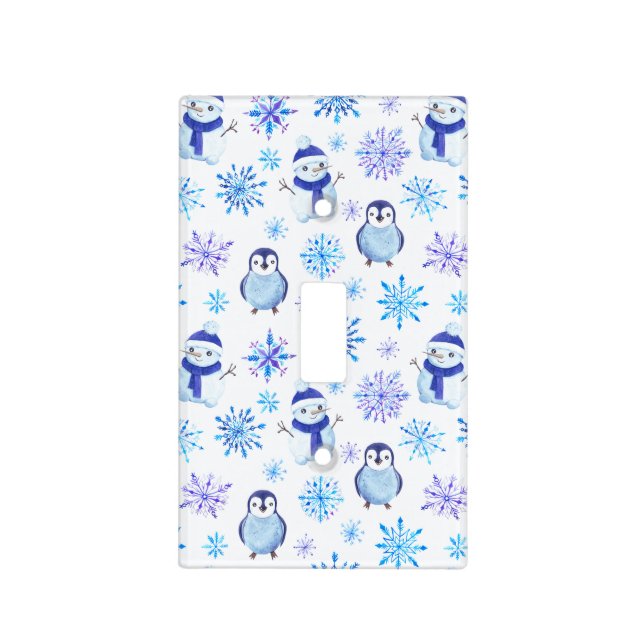 Christmas Snowflakes, Snowmen and Penguins Light Switch Cover (Front)