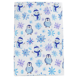 Christmas Snowflakes, Snowmen and Penguins Medium Gift Bag