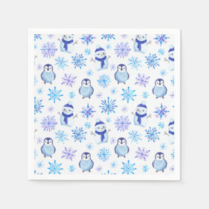 Christmas Snowflakes, Snowmen and Penguins Napkins