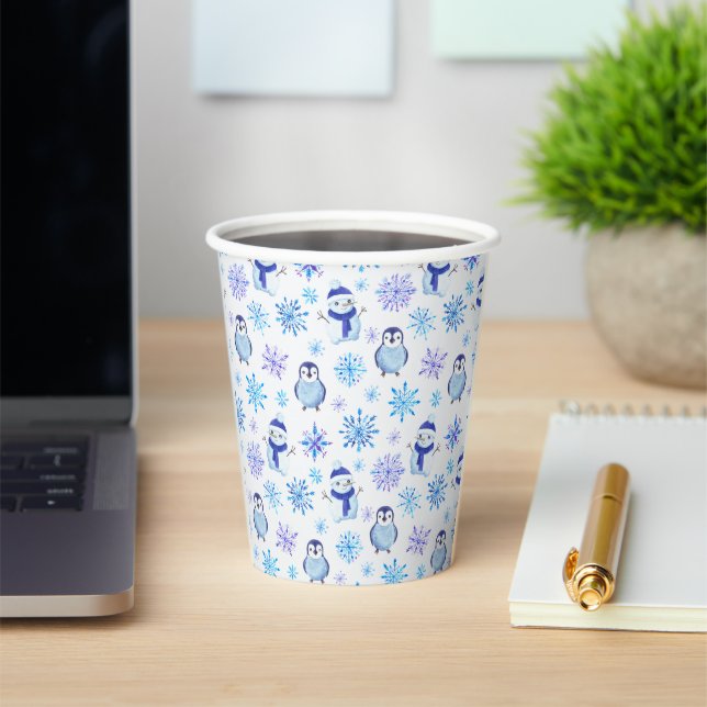 Christmas Snowflakes, Snowmen and Penguins Paper Cups (Insitu)