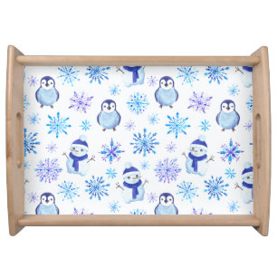 Christmas Snowflakes, Snowmen and Penguins Serving Tray