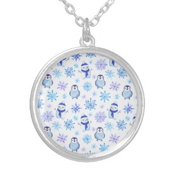 Christmas Snowflakes  Snowmen And Penguins Silver Plated Necklace by Wedding_Planning_101 at Zazzle