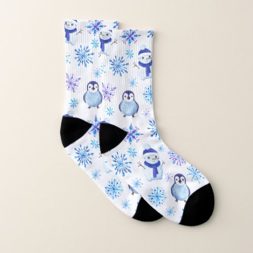 Christmas Snowflakes Snowmen and Penguins Socks