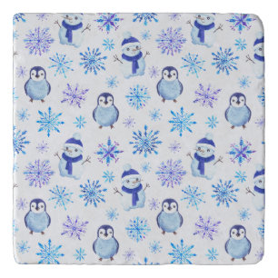Christmas Snowflakes, Snowmen and Penguins Trivet