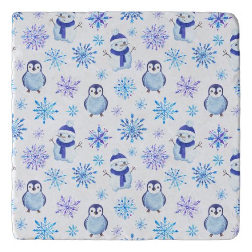 Christmas Snowflakes Snowmen and Penguins Trivet