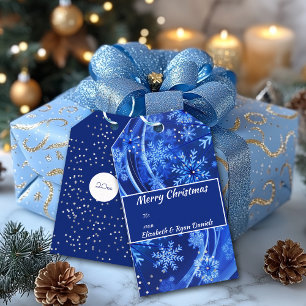 Christmas Snowflakes Sparkle Diamonds Navy Blue Gift Tags