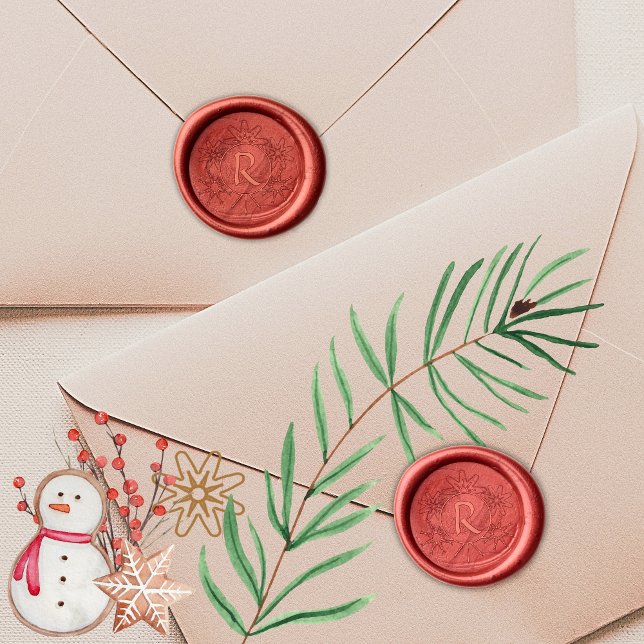 Christmas Snowflakes Stars Monogram Wax Seal Stamp (Vintage Snowflakes Stars Monogram Wax Seal Stamp)