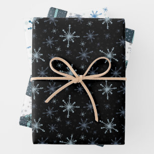 Christmas Snowflakes Subtle Blue Pallet 3 Wrapping Paper Sheets