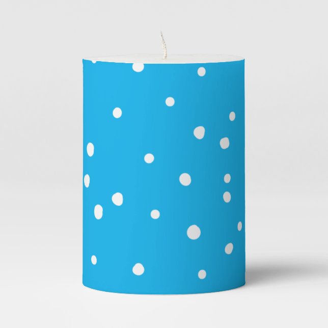 Christmas Snowflakes Winter Blue Sky Snowing Snowy Pillar Candle (Front)