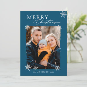 Christmas Snowflakes Winter Stylish Family Photo Holiday Card