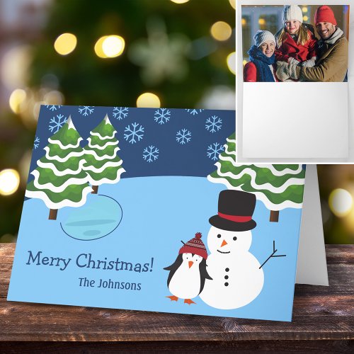 Christmas Snowflakes with Family Name and Photo Card