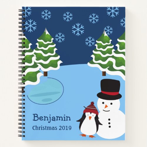 Christmas Snowflakes with Penguin and Name Notebook
