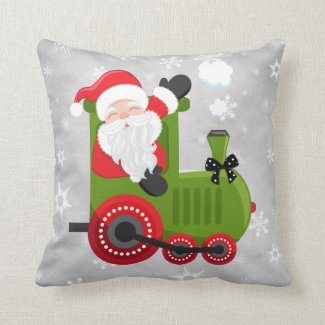 Christmas Snowflakes with Santa Claus Train Throw Pillow