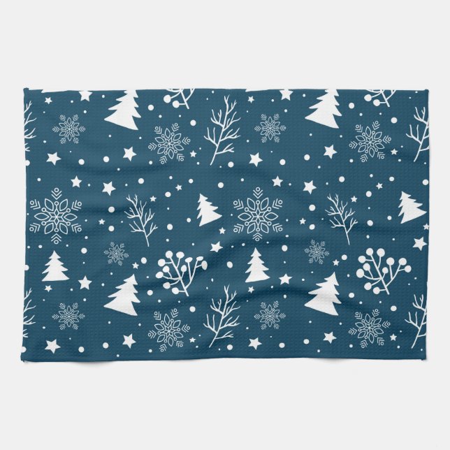 Christmas Snowflakes Xmas Tree Pattern Kitchen Towel (Horizontal)