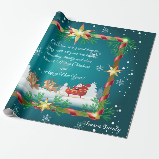 Christmas Snowflakes & Your Wishes, Personalized Wrapping Paper (Unrolled)