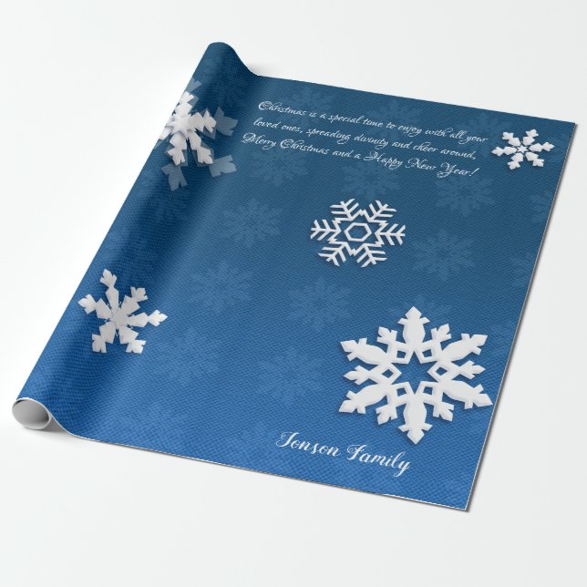 Christmas Snowflakes & Your Wishes, Personalized Wrapping Paper (Unrolled)