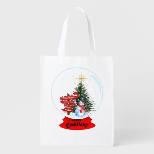 Christmas Snowglobe Merry Christmas Grocery Bag