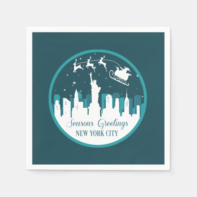 CHRISTMAS SNOWGLOBE  NEW YORK CITY SKYLINE PAPER NAPKINS (Front)