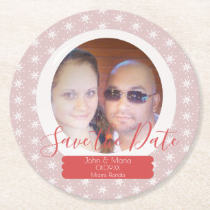 Christmas Snowglobe Photo Snowflakes Round Paper Coaster