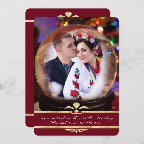 Christmas Snowglobe Photo Wedding Announcement Red