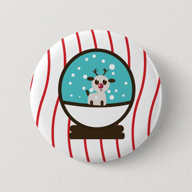 Christmas Snowglobe Reindeer Button (Front)