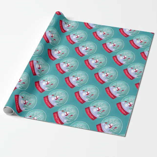 Christmas Snowglobe Snowman with Cardinal Red bird Wrapping Paper Zazzle