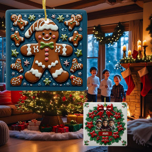 Christmas Snowing Gingerbread Man Customizable Ceramic Ornament