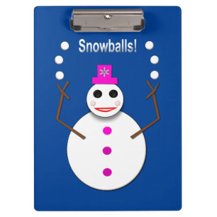 Christmas Snowlady Juggling Snowballs Funny Clipboard