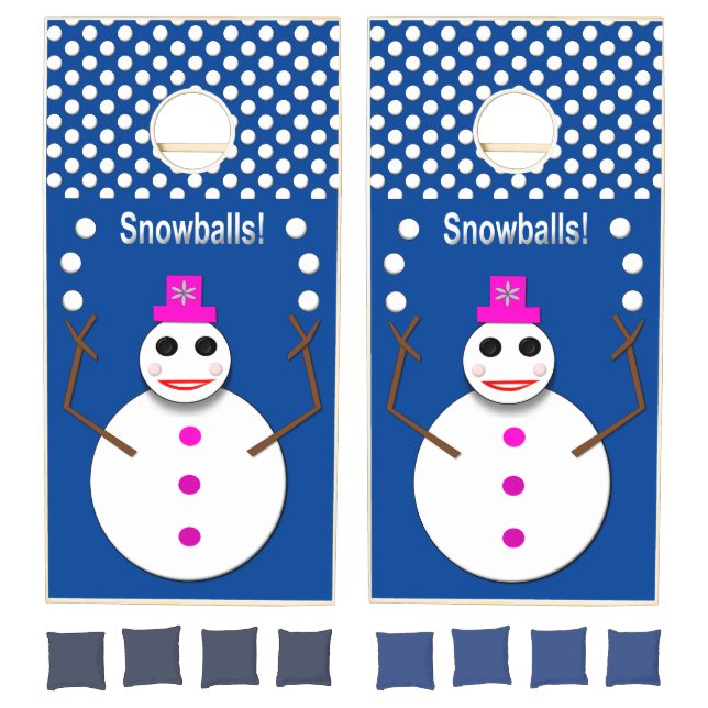 Christmas Snowlady Juggling Snowballs Funny Cornhole Set (Set)