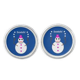 Christmas Snowlady Juggling Snowballs Funny Cufflinks