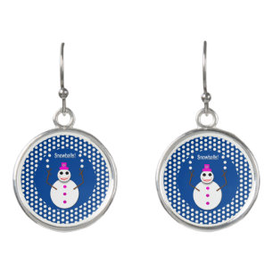 Christmas Snowlady Juggling Snowballs Funny Earrings