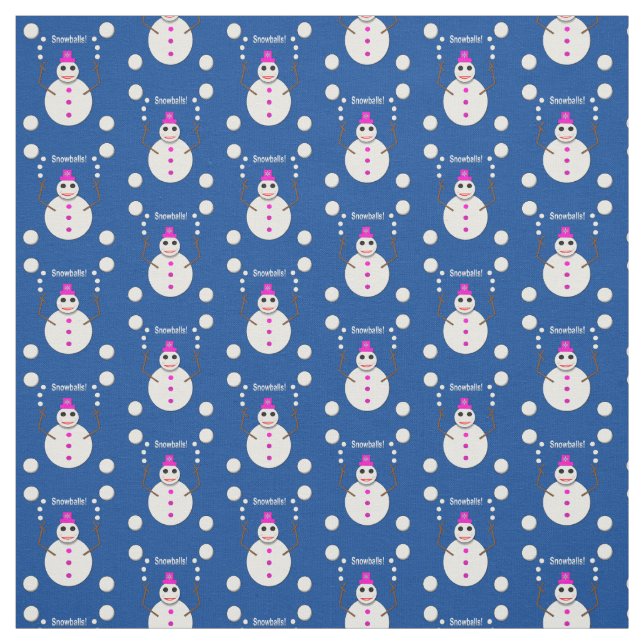 Christmas Snowlady Juggling Snowballs Funny Fabric (Swatch)