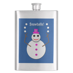 Christmas Snowlady Juggling Snowballs Funny Flask