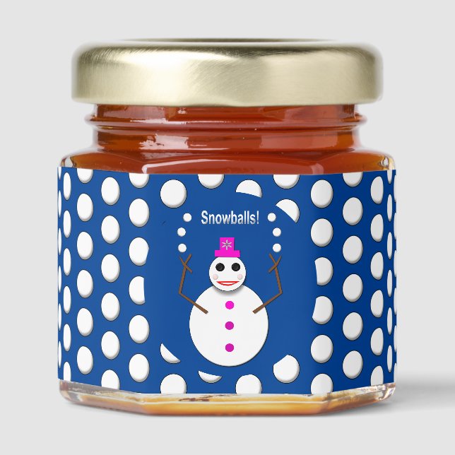 Christmas Snowlady Juggling Snowballs Funny Honey Jar Favors (Front)
