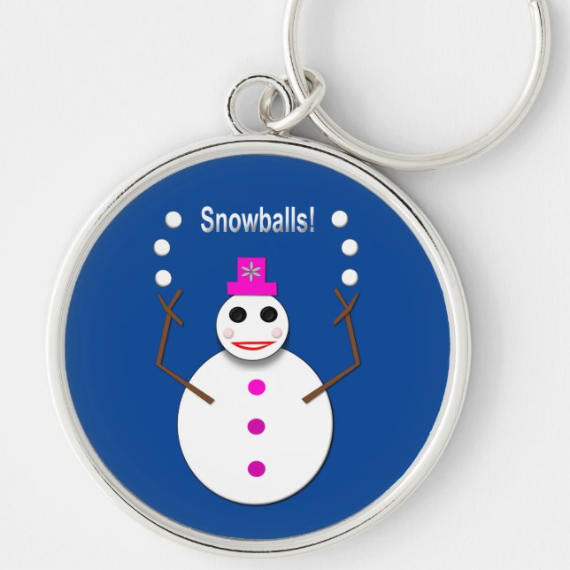 Christmas Snowlady Juggling Snowballs Funny Keychain (Front)