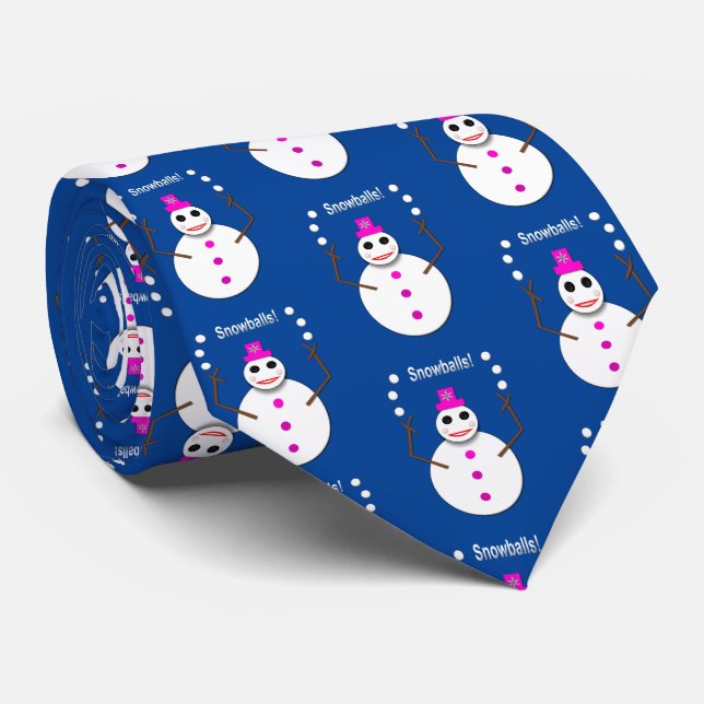 Christmas Snowlady Juggling Snowballs Funny Neck Tie (Rolled)