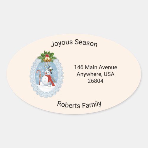 Christmas Snowman Address Oval Sticker