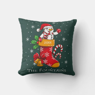 Christmas Snowman and Candy Cane Personalized Throw Pillow