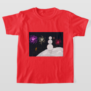 Christmas Snowman and fireworks kids t-shirt