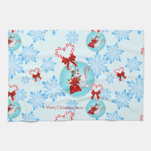 Christmas Snowman and Gentle Snowflakes Kitchen Towel