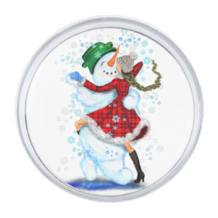 Christmas Snowman and Girl Dancers Lapel Pin