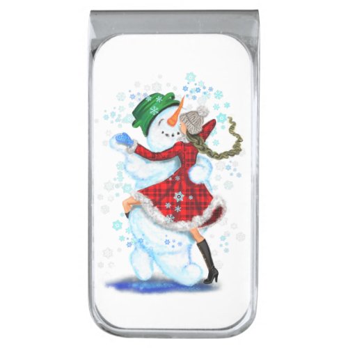 Christmas Snowman and Girl Dancers Money Clip