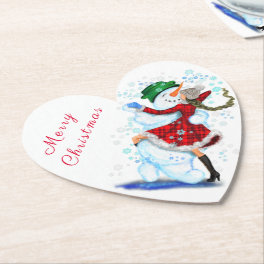 Christmas Snowman and Girl Dancers Paper Coaster